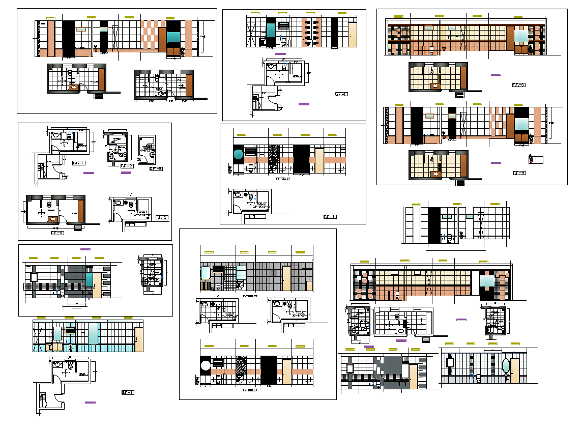 Sanitary toilet detail elevation and plan layout autocad file