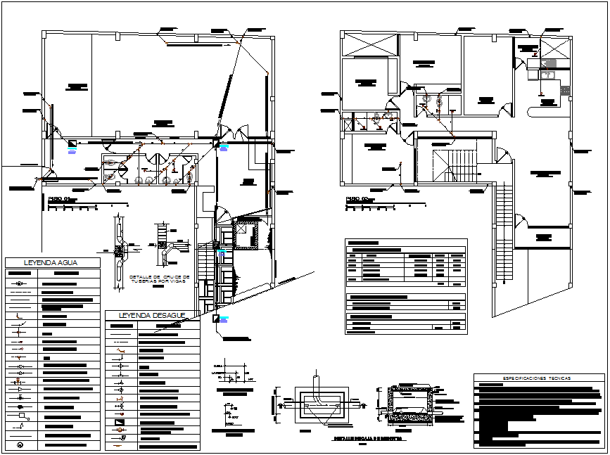Sanitary view of housing area with first and second floor plan dwg file