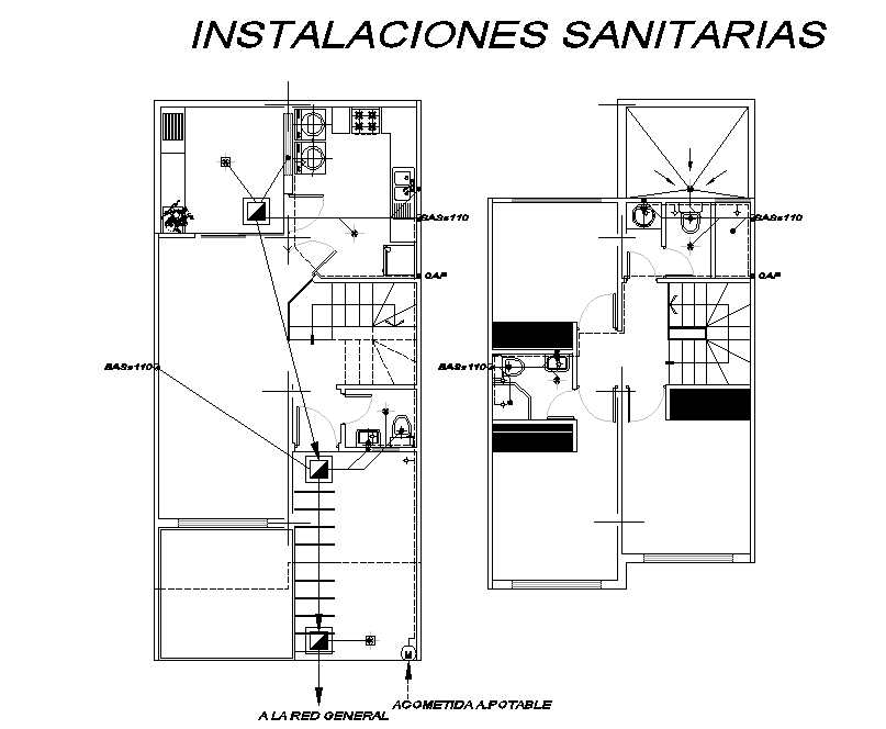 Sanitary water pipe house plan layout file