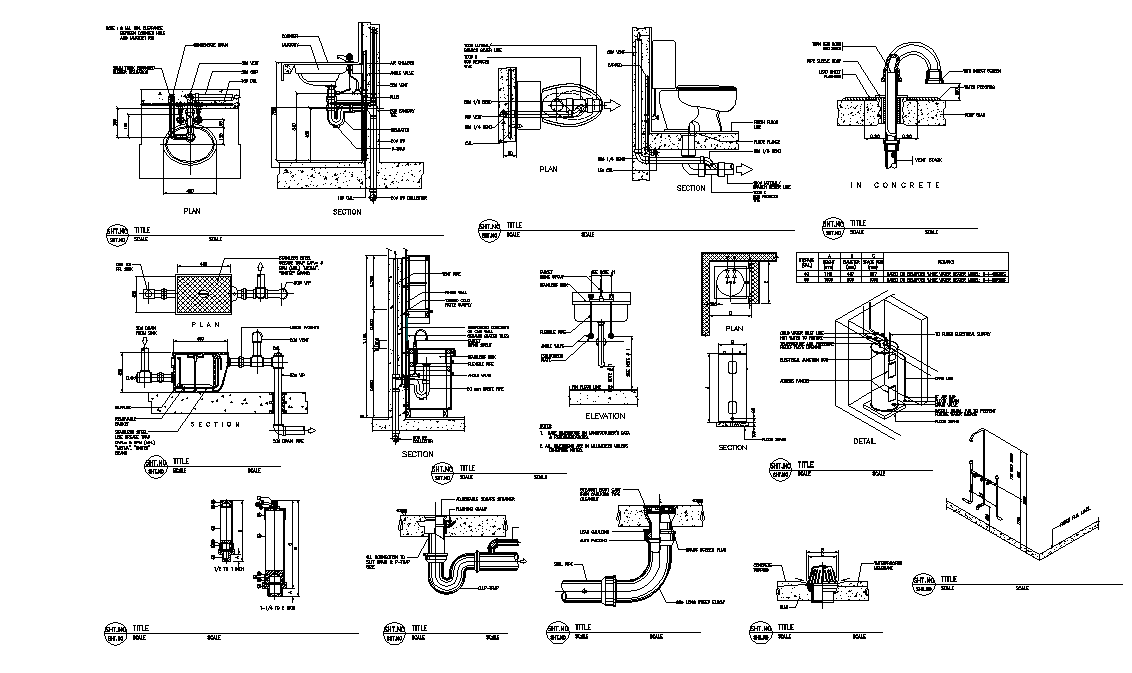 Sanitary Ware With Plumbing Installation Drawing DWG File
