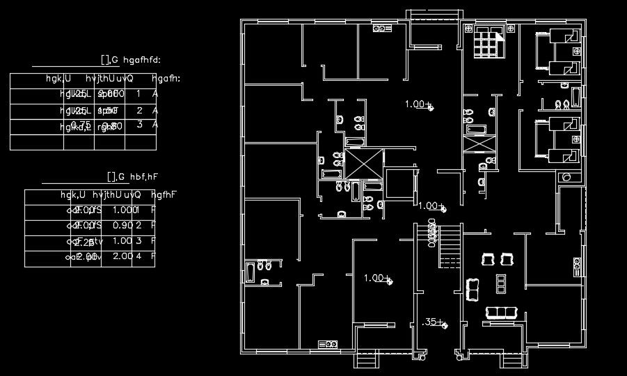 Sanitary blocks detail of the 22x22m house plan