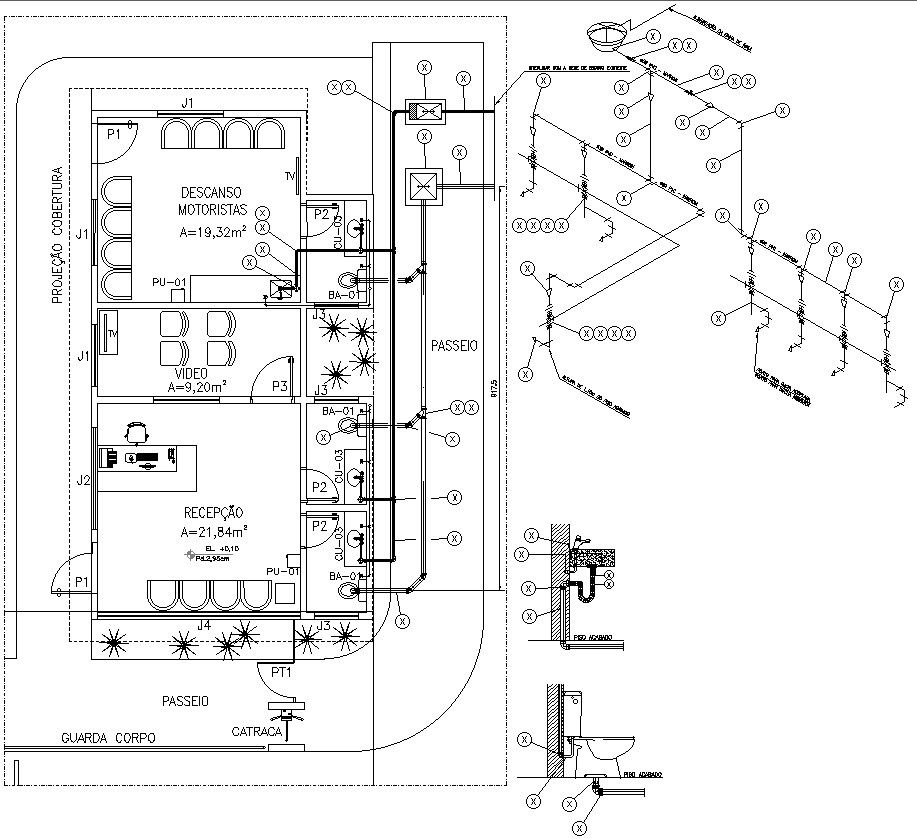 Sanitary Pipeline Design for Water Supply in AutoCAD 2D Plan