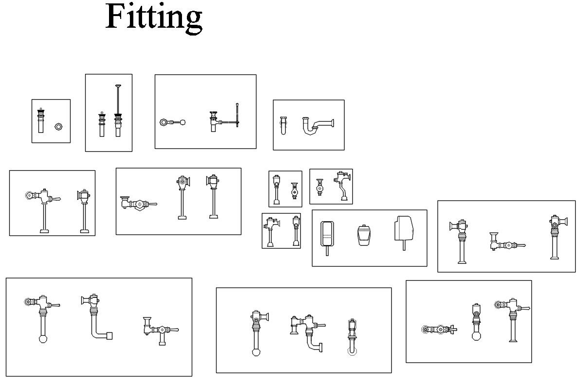 Sanitary fittings blocks design in AutoCAD 2D drawing, CAD file, dwg file