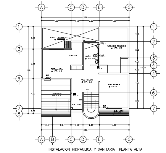 Sanitary installation of the 12x13m two story first floor house plan