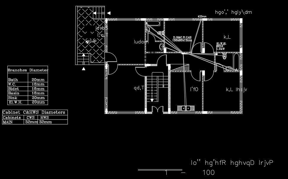 Sanitary layout of the 15x10m house plan download the AutoCAD file