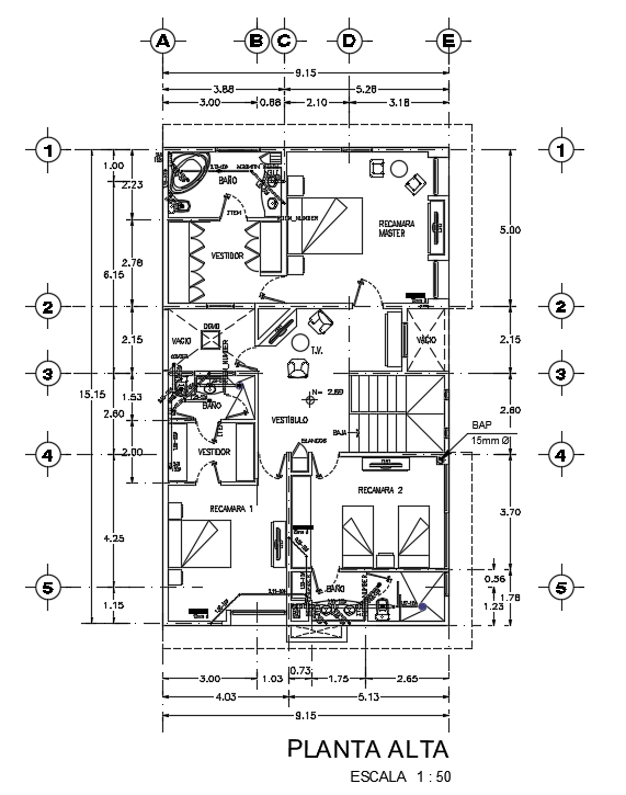 Sanitary line of 9x14m first floor house plan is given in this Autocad drawing file. Download now.