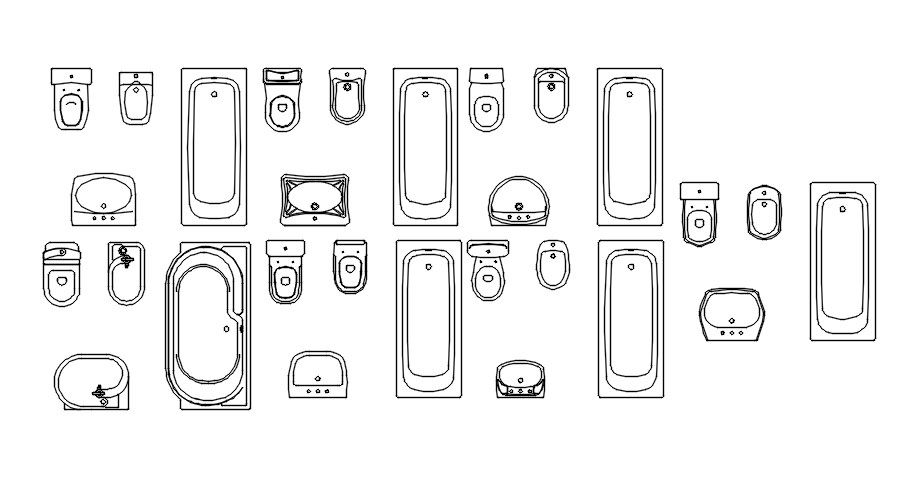 Sanitary ware CAD blocks design in AutoCAD 2D drawing, CAD file, dwg file