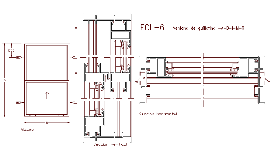 Sash window design with horizontal and vertical sectional view dwg file