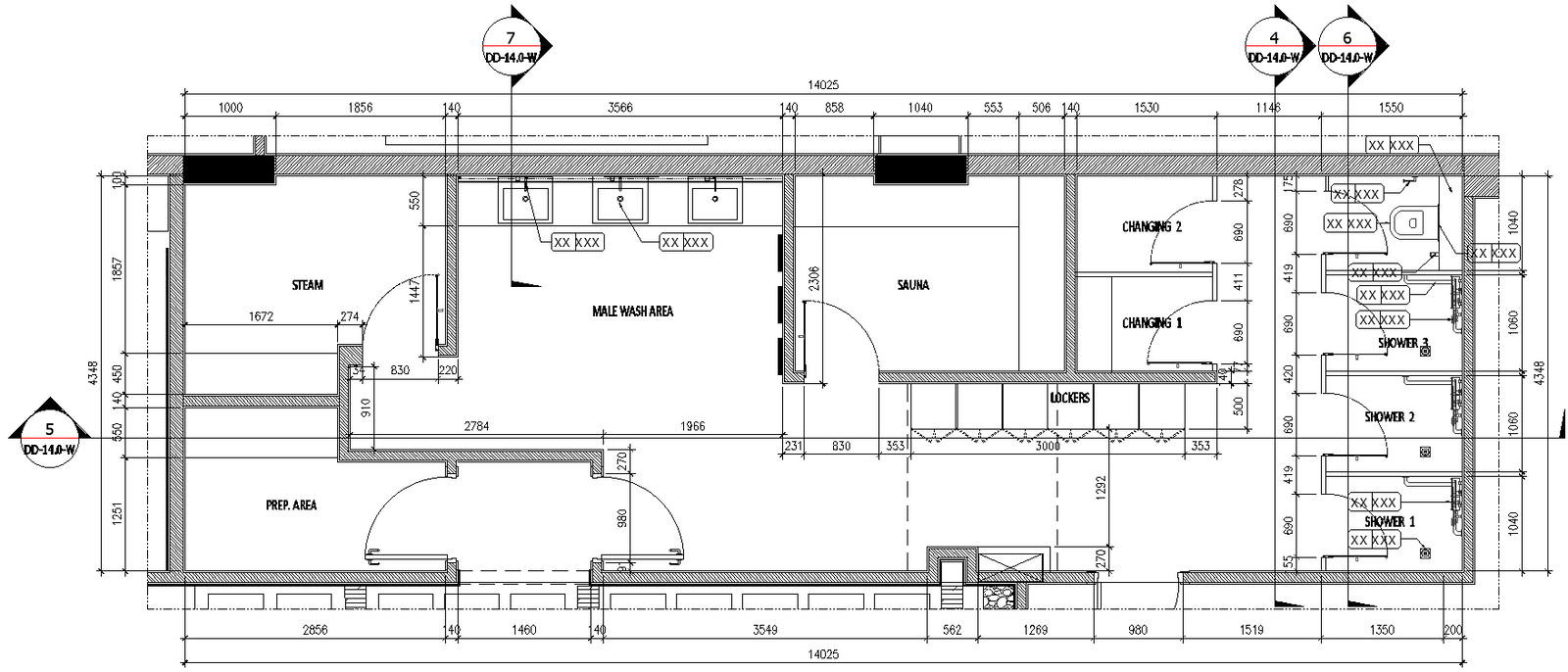 Sauna details with male wash area and shower details dwg autocad drawing .