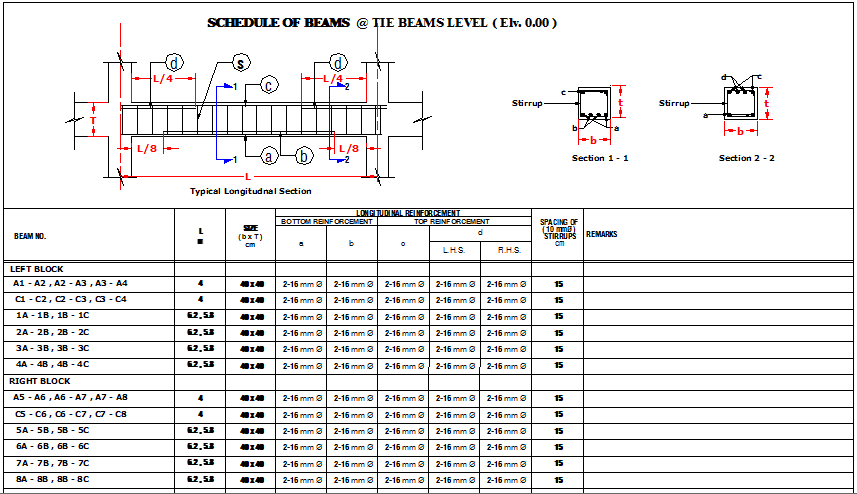 Tie Beam Level Schedule CAD Drawing File for Residential House