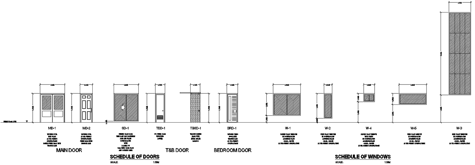 Schedule of Doors and Window Detail DWG AutoCAD file