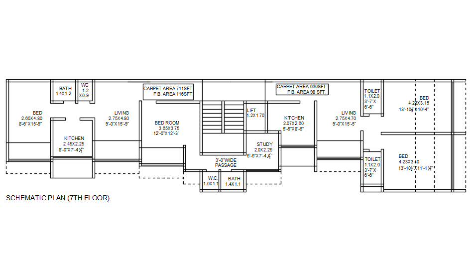 Schematic plan of 7th floor in detail AutoCAD drawing, CAD file, dwg file
