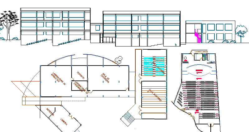 School Architecture Design Structure and Elevation dwg file