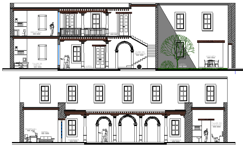 School Architecture Design and Elevation Details dwg file
