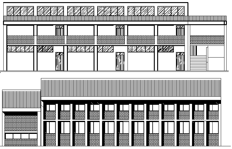 School Architecture Design and Elevation Plan dwg file