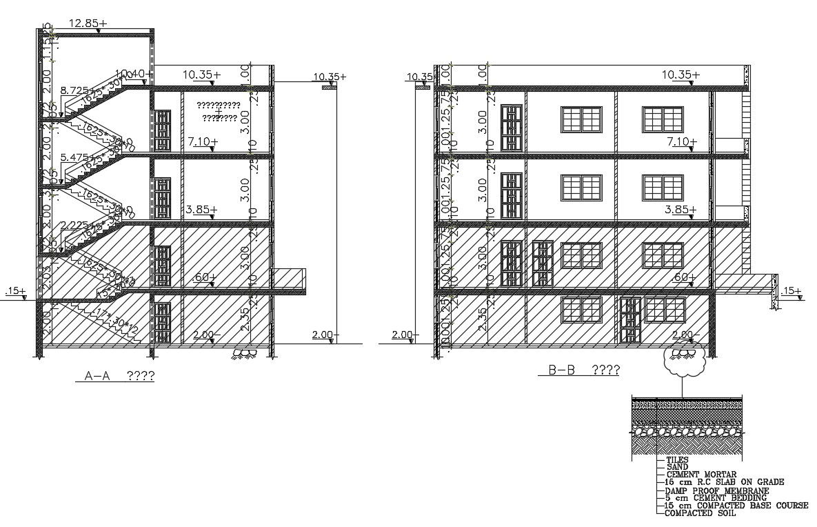 School Building Cross Section Drawing DWG File
