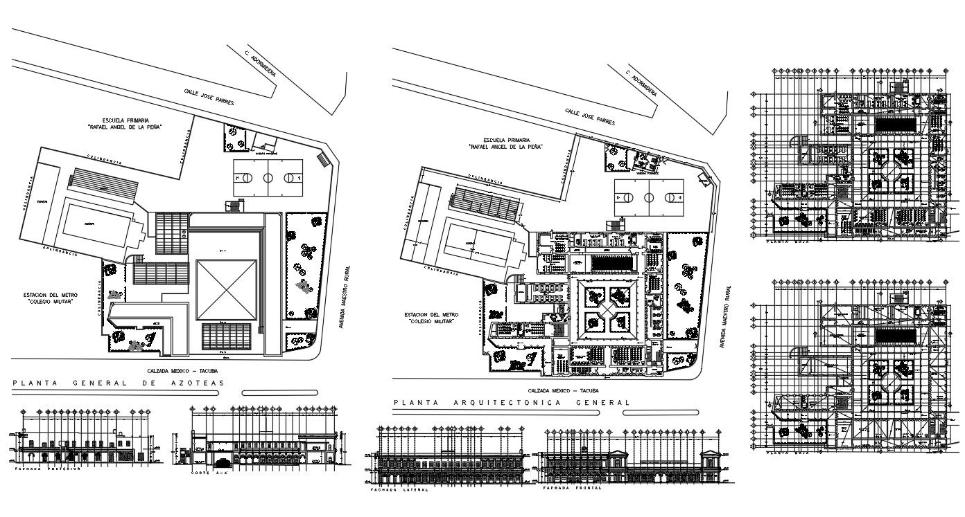 School Building Elevation In DWG File