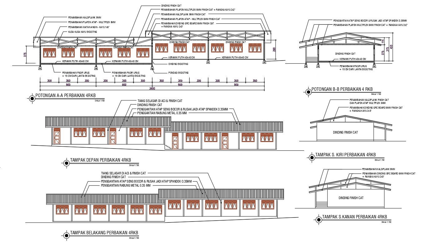 School Building Elevation With Door And Window Design CAD File