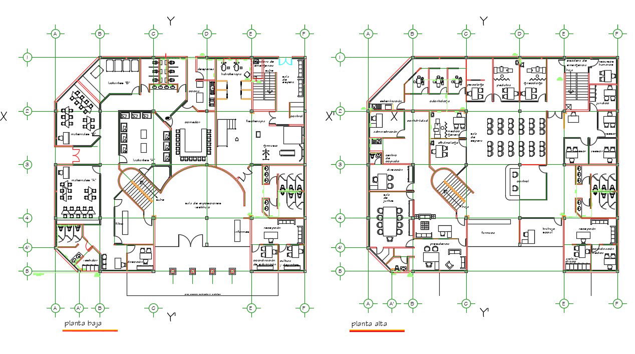 School Building Ground And First Floor Plan Drawing DWG File