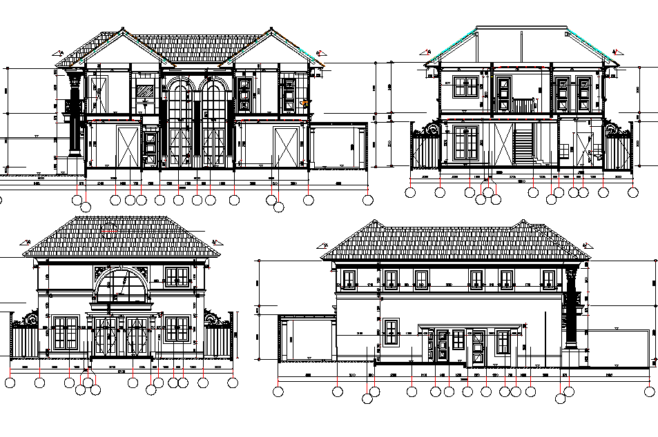 School Elevation Centre line plan detail dwg file