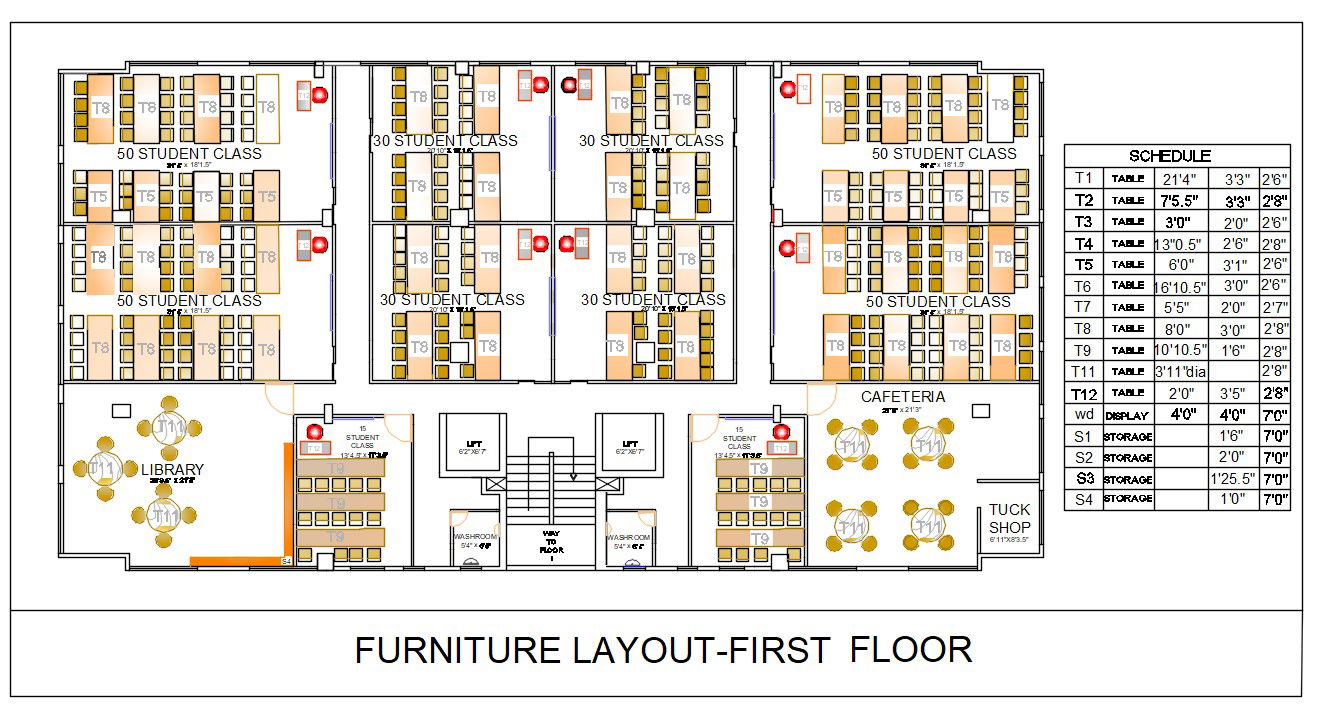 School First Floor Furniture Layout Plan DWG File