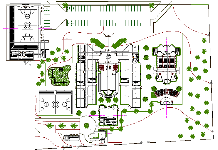 School Garden Design and Elevation dwg file.