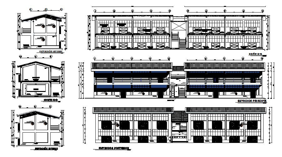 School all sided elevation and section cad drawing details dwg file