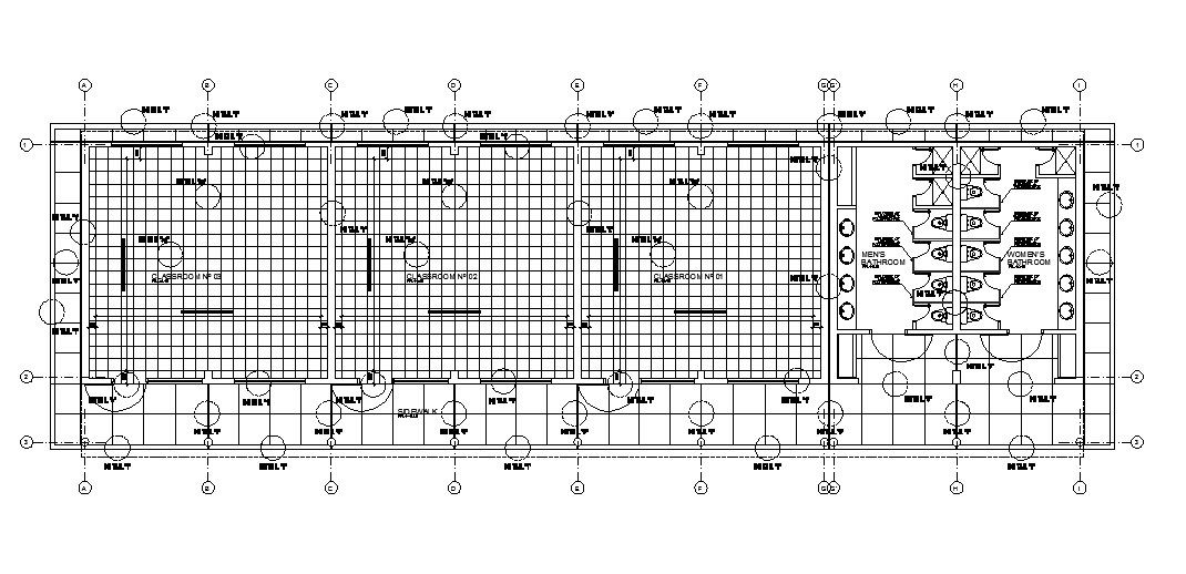 School and classrooms second floor distribution plan details dwg file