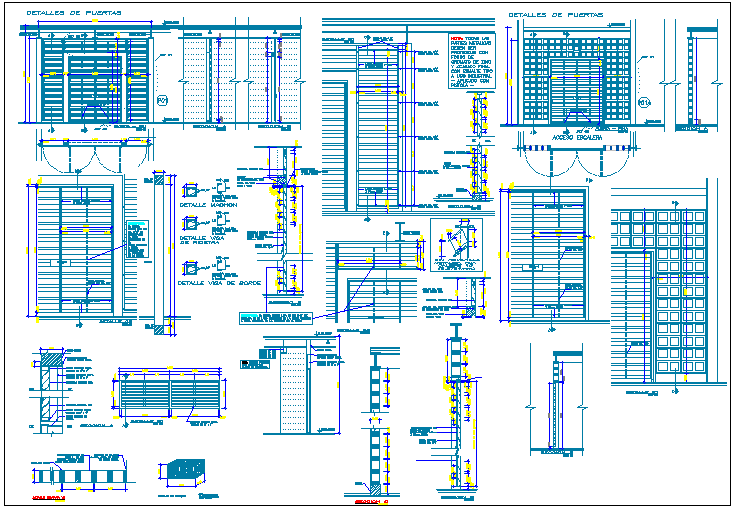 School building door and window detail with section view dwg file