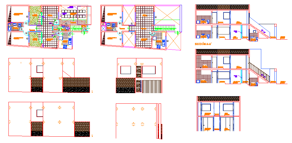 School building elevation section design dwg file