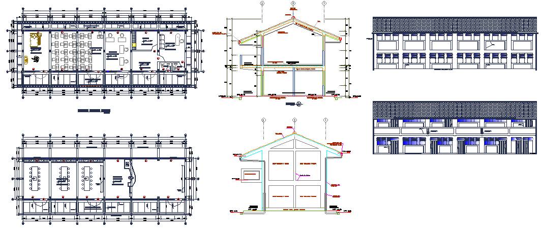School building elevation section design dwg file