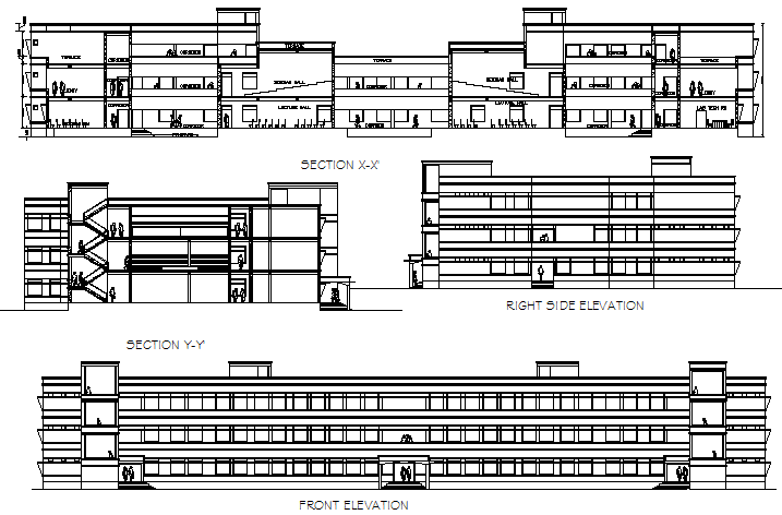 School building plan elevation section detail view dwg file