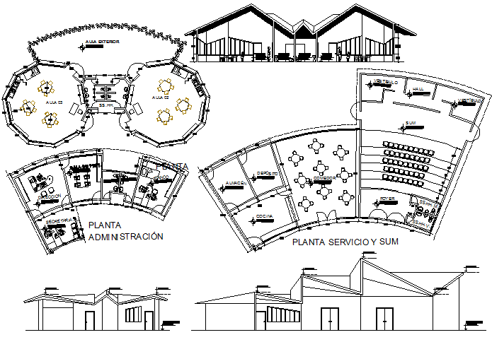 School building plan elevation section detail view dwg file