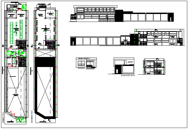 School college institute structure elevation section planning view dwg file