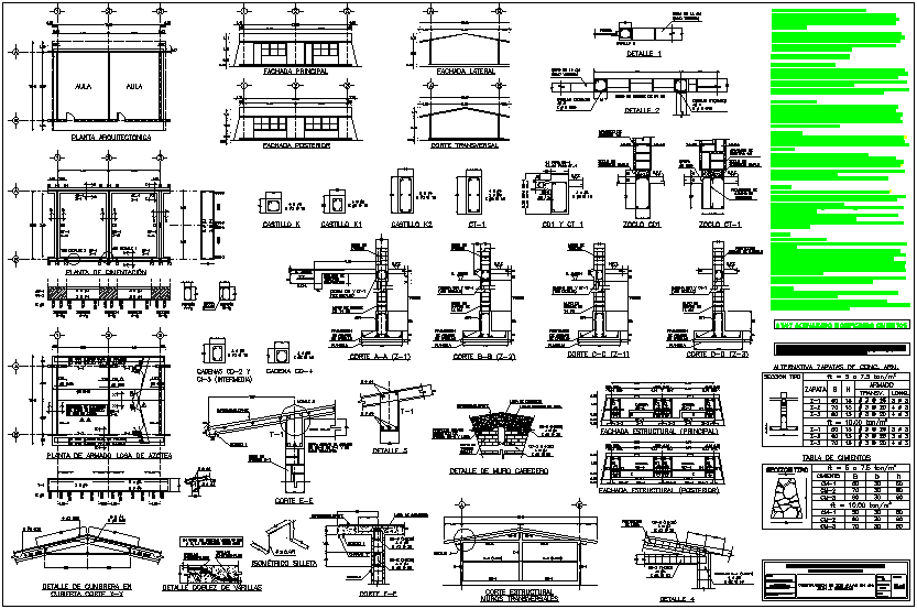School construction view with plan,sectional & detail view dwg file