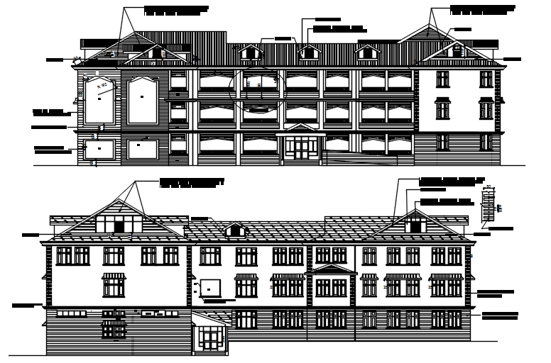 School design with elevation details in dwg file