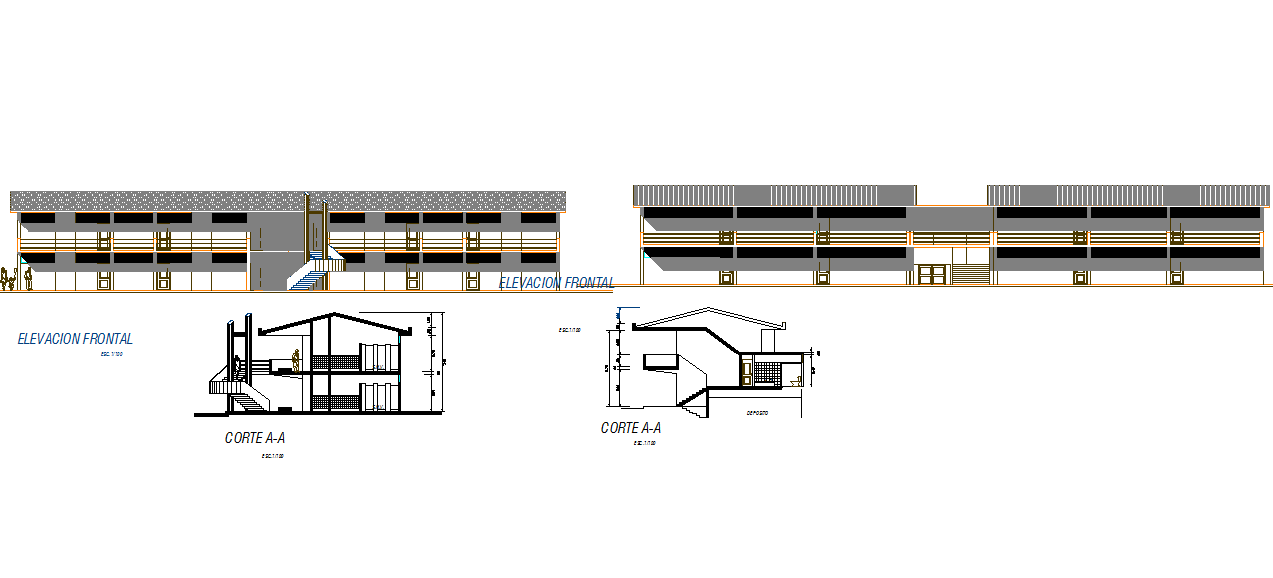 School elevation and section detail dwg file