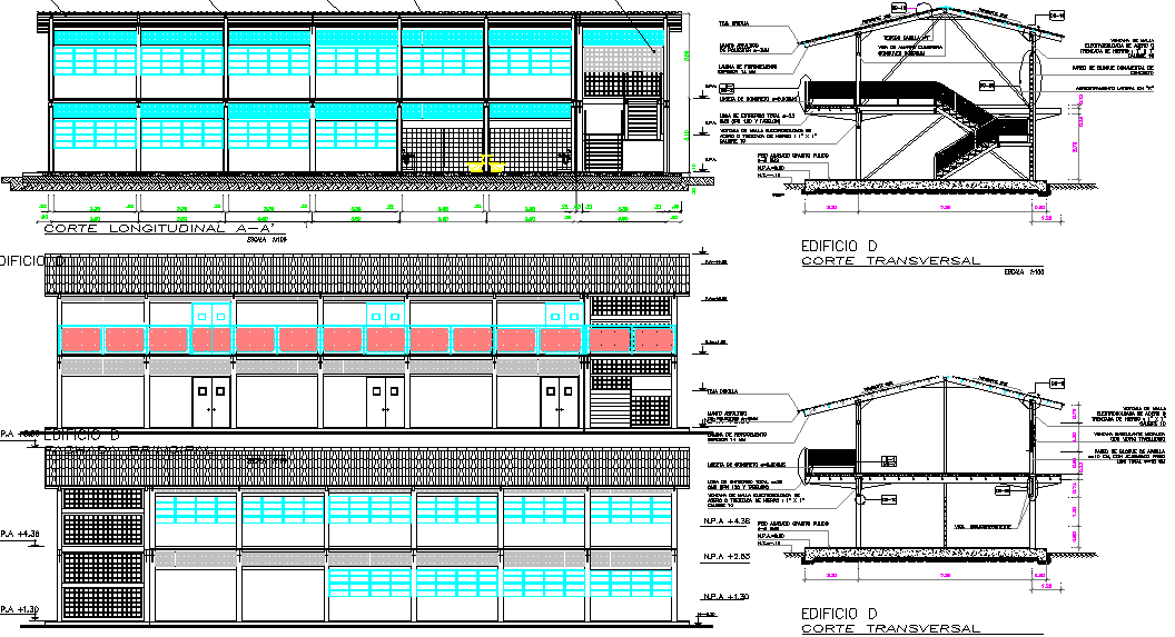 School elevation and section detail dwg file