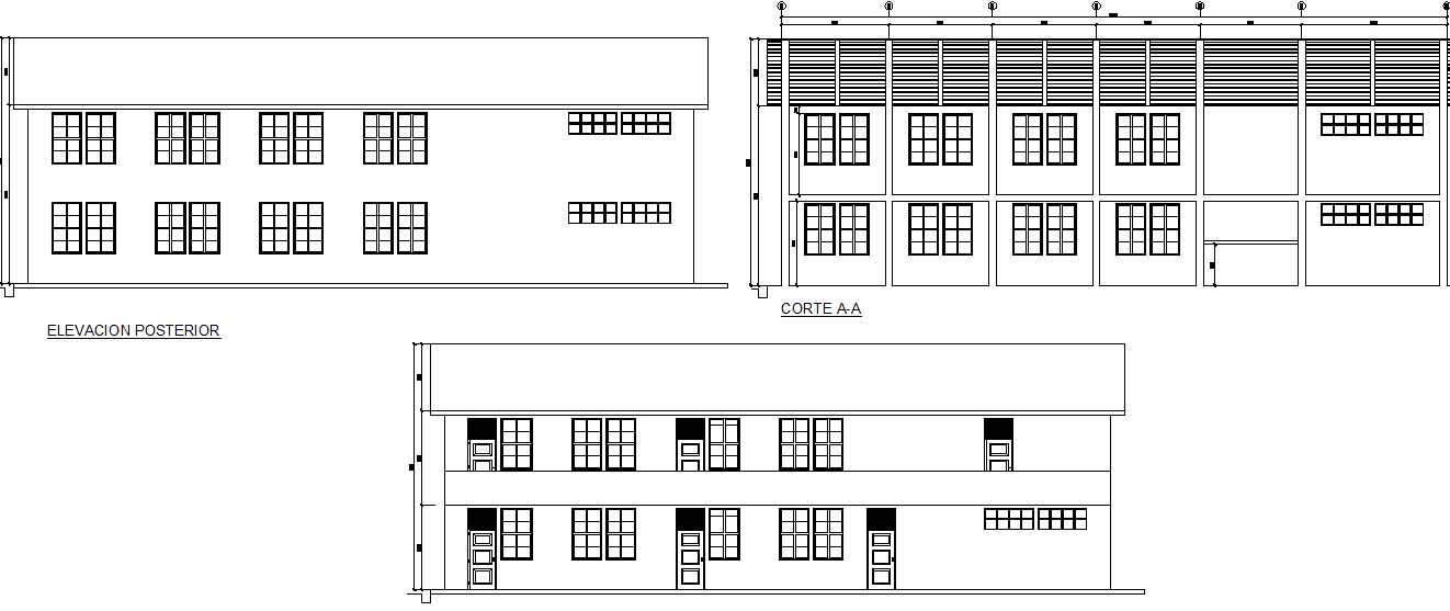 School elevation and section detail dwg file