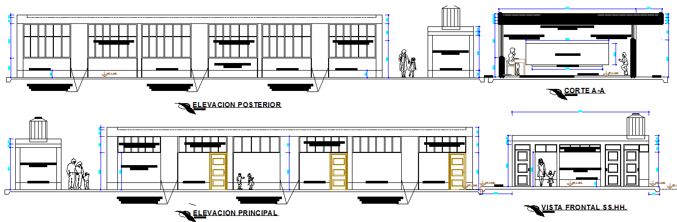 School elevation and section detail dwg file