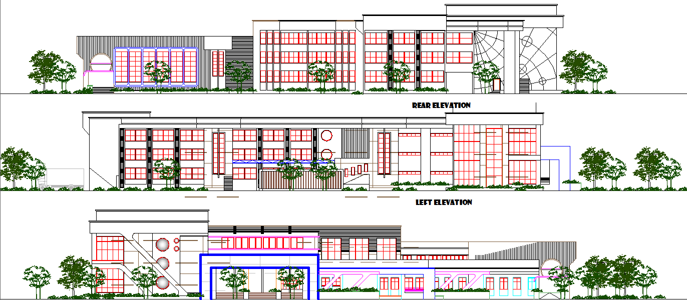 School elevation detail dwg file