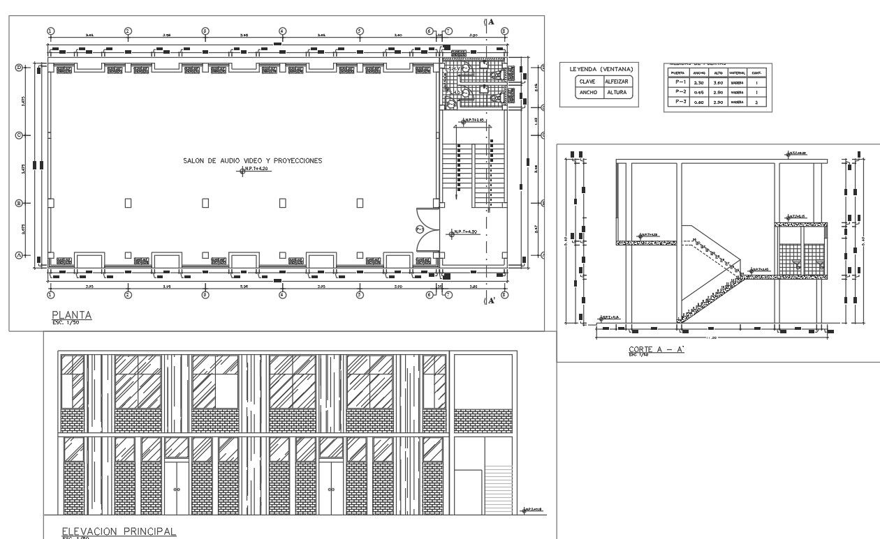 School plan, elevation and section detail dwg file