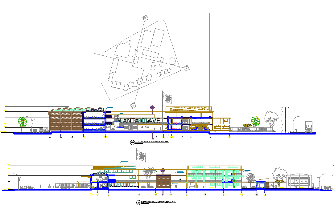 School plan and elevation detail dwg file