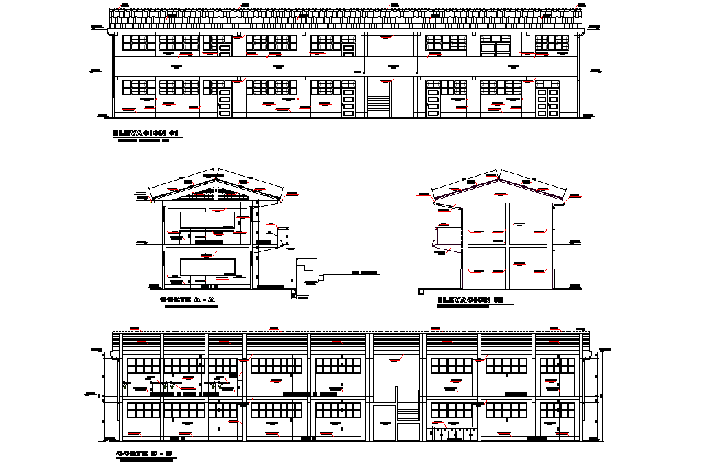 School project architectural elevation and section autocad file
