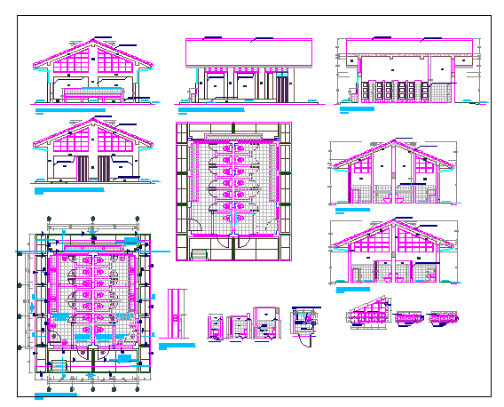 School sanitary installation with elevation and section dwg file