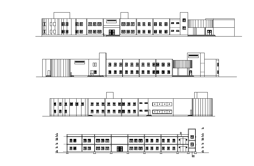 School Building All Side Elevation Design Download DWG File