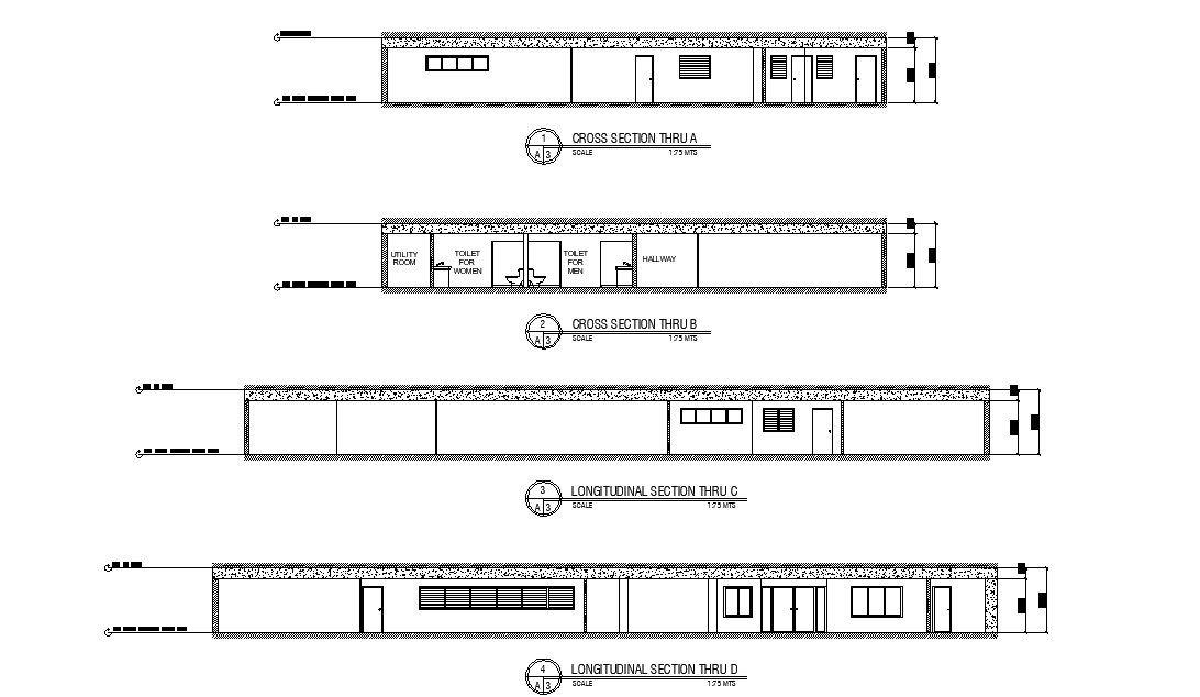 School Building Cross Section Drawing Download DWG File