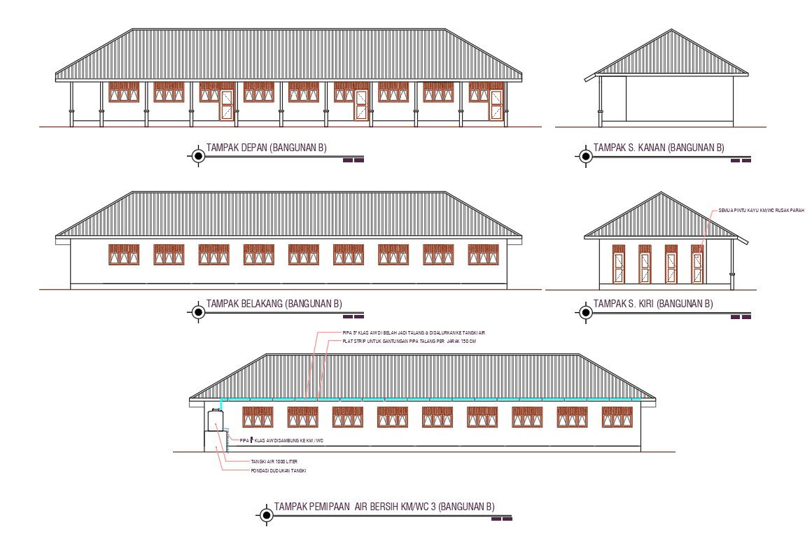 School Building Elevation Design DWG File