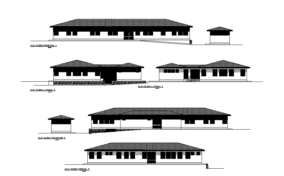 School Building Elevation Design In All side View Download Free DWG File