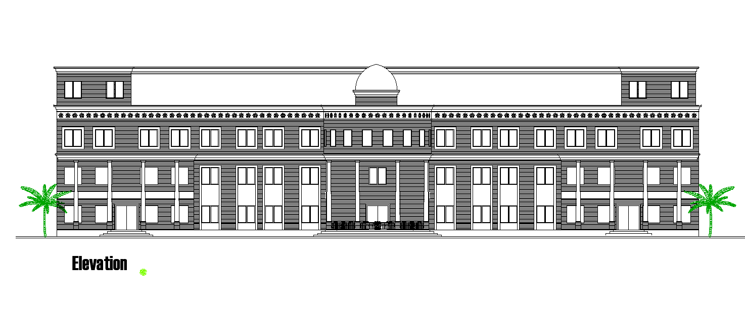 School Building Font Elevation Design Download DWG File